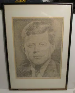 RARE 65 JOHN F KENNEDY JFK FACE PORTRAIT IN US CONSTITUTION TEXT BY A. SANTANA R - Picture 1 of 12