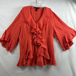 Ashley Stewart Cardigan Womens Orange Gauzy Open Ruffled Bell Sleeve size 14W - Picture 1 of 11