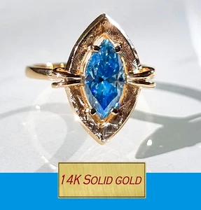 Vintage ring, 1ct 14k solid gold,Estate Ring with new Aqua blue color moissanite - Picture 1 of 20