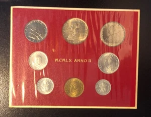 1960 VATICAN 8 Coin Set 1,2,5,10,20,50,100,500 LIRE-WITH 500 LIRE SILVER COIN - Picture 1 of 4