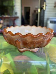 Antique EAPG GREENTOWN Chocolate Slag Glass Berry Bowl Cactus Pattern