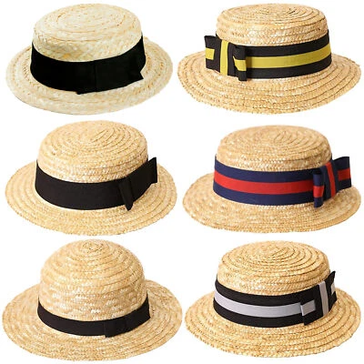 STRAW BOATER HAT 1920S ROWING BOAT BARBER SHOP FANCY DRESS COSTUME ACCESSORY  - Image 1 of 4