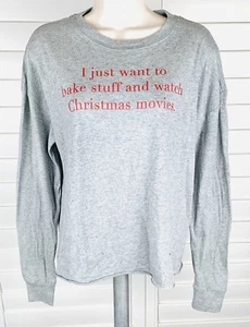 Damen-T-Shirt Weihnachten Urlaub Filme Backen Größe SM 100 % Baumwolle grau neu mit Etikett - Bild 1 von 2