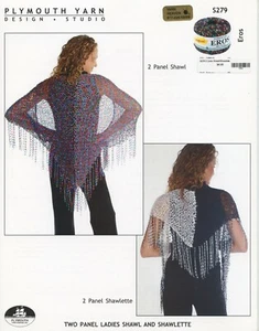 Plymouth Knitting Pattern S279  Eros Ribbon Yarn 2 Panel Shawl & Shawlette - Picture 1 of 2