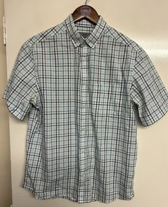 M&S Collection Men’s Aqua Mix Check Short Sleeve Cotton Shirt Size Medium - Picture 1 of 9