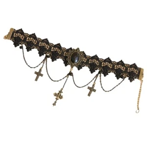Goth Chain Lace Choker Necklace Steampunk Punk Collar Gothic Choker Jewelry - Picture 1 of 8