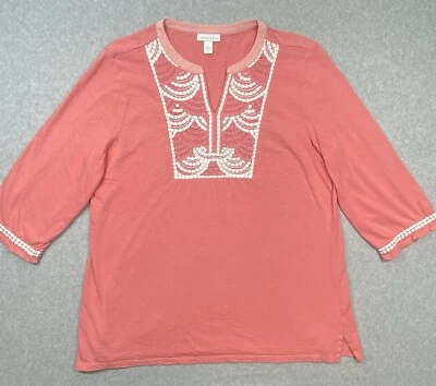 Blusa Camisa Charter Club Mujer Talla Grande Rosa Bordada Informal Boho Hippie Foto 1 de 4