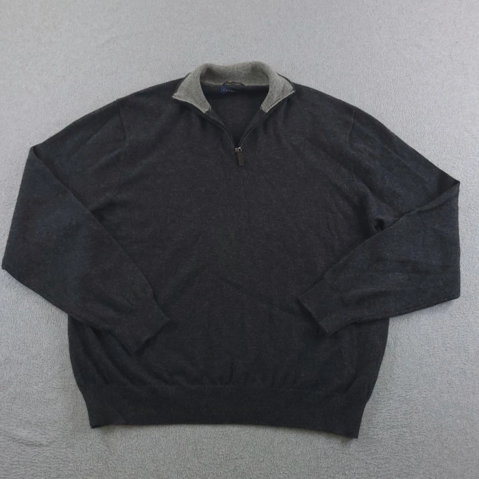 Club Room Sweater Mens Large Gray Cashmere Estate Half Zip Pullover Collar Soft - Image 1 of 4