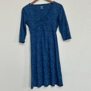 Vestido midi Toad&Co azul tejido geométrico para mujer XS algodón ecológico Tencel manga 3/4 - Imagen 1 de 5
