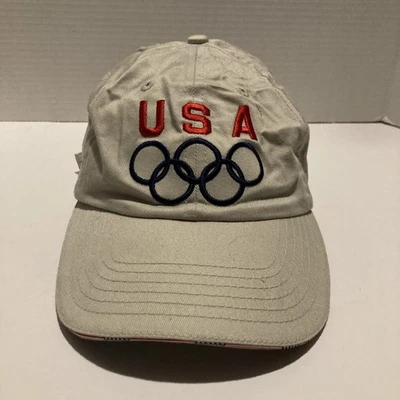Vintage USA Olympic Team Hat Cap Strap Back White Mens American Flag Games 90s - Image 1 of 4