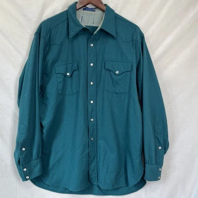 Pendleton Vintage Wool Shirt Mens XL Pearl Snap Teal High Grade Western Wear Top - Image 1 of 4