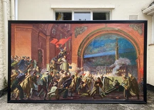 HUGE USSR Soviet School Militaria Oil Painting 'Storming of the Winter Palace' - Picture 1 of 15