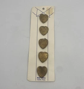 VINTAGE Heart Shaped Gold Tone Button Covers Vintage 1990s Bee Hive Austin Texas - Picture 1 of 7