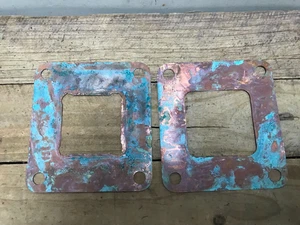 2 Sheet Copper Pieces 6" x 6" w/ 3" dia holes Natural Patina Colors Photo Frame - Picture 1 of 8
