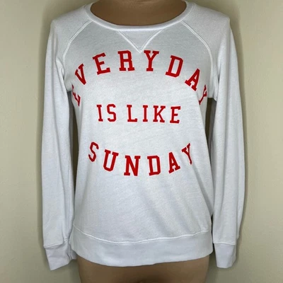 Sundry Sweatshirt XS White Red Graphic Everyday Is Like Sunday Rib Trim Relaxed - Image 1 of 4