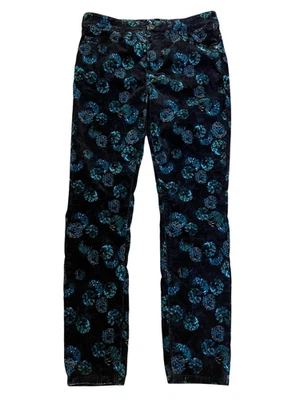 Брюки стрейч ANTHROPOLOGIE Pilcro And The Letterpress синие с цветочным рисунком велюровые размер 30 - Изображение 1 из 4