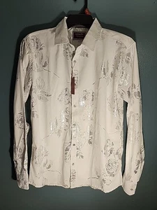 Consequence Men's Foil/White Button-up Floral/Paisley Clubbing/Dress Shirt Sm. - Picture 1 of 7