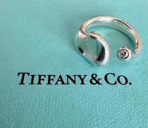 Tiffany & Co Silver Elsa Peretti Diamond Full Heart Wrap Ring .05 Crt MSRP $1400 - Picture 1 of 3