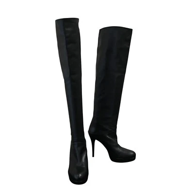 Staurt Weitzeman Leather Knee High Stiletto Boots Size 9 Black - Image 1 of 4