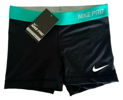 NEW NIKE PRO [S] Women's 2.5" COMPRESSION Yoga/Gym SHORTS-Black/Green 519240-021 - Image 1 of 3