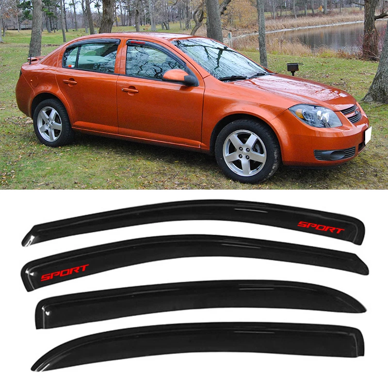 Fits 05-10 Chevy Cobalt 4DR Window Visor Rain Sun Guard Vent & Red Sport Foto 1 de 4