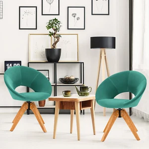 Costway 2PCS Mid Century Modern Swivel Accent Chair Fabric Armchair Velvet Green - Picture 1 of 6