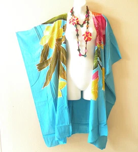 CM19 Aqua Kimono 38" Midi Cardigan Duster Kaftan Jacket Cover Top - up to 5X - Picture 1 of 5
