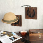 Rustic Burnt Wood & Cast Iron Horseshoe Design Hat Rack, Coat Hanger, Set of 2