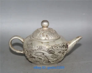 Rare Chinese Old Tibet Silver Hand carved Dragon Teapot w Qianlong Mark 22034 - Picture 1 of 7