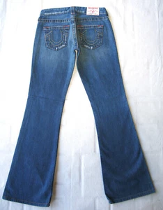 Pantalones de mezclilla True Religion Bobby corte bajo Wm talla 26 azul desgastado 100 % algodón L31 - Imagen 1 de 11