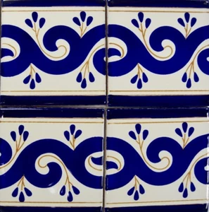 Olas Azules (Blue Waves) Handmade Mexican Talavera Tile Ocean Water - Picture 1 of 9