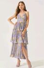 Anthropologie Aster Women Pleated Layered Tier Midi Dress Lilac Yellow Floral S