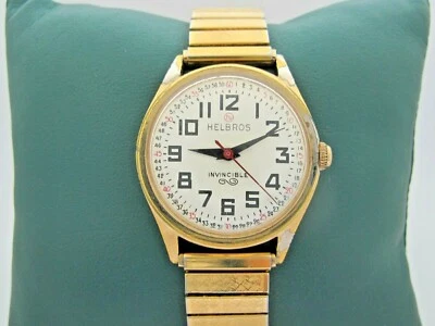 RELOJ HELBROS INVENCIBLE VINTAGE CUERDA MANUAL CHAPADO EN ORO CON CORREA ELÁSTICA  Foto 1 de 4