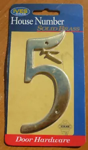 Vintage Ives Schlage Solid Brass House Number '5' or Five - New/Sealed Old Stock - Picture 1 of 2