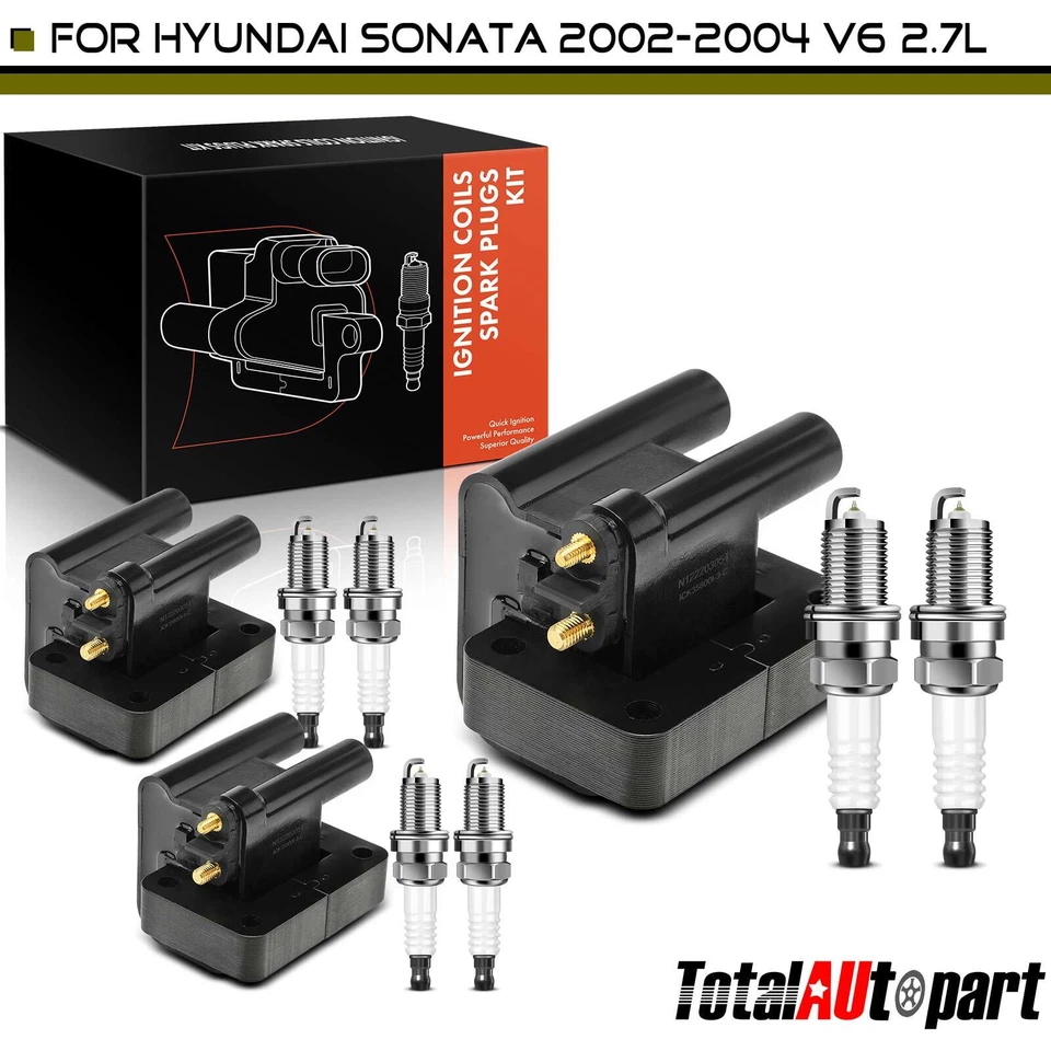 Bobina de encendido de 3 piezas y bujía de iridio de 6 piezas para Hyundai Sonata 2002-2004 2,7 L Foto 1 de 4