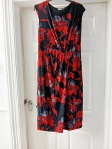 PRECIS PETITE black/red floral midi dress,size 12,gathered at waist,lined - Picture 1 of 5