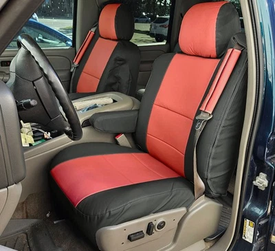 PARA CHEVY SILVERADO S. 2003-06 CUERO 2 ASIENTOS DELANTEROS Y 2 FUNDAS REPOSABRAZOS NEGRO/ROJO Foto 1 de 4