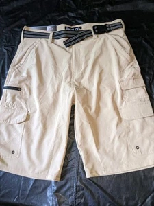 Iron Co Hybrid Cargo Shorts Mens Size 32 Tan Stretch Work Shorts Belted - Picture 1 of 24