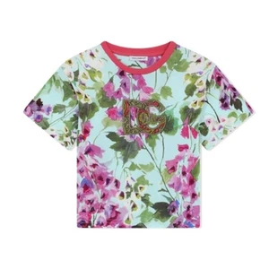 Dolce & Gabbana Kids Cotton Floral Logo T Shirt Size: 12 - Picture 1 of 9