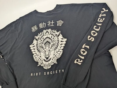 Riot Society Long Sleeve Shirt Mens 2XL Graphic Asian Tiger Black Crew Neck - Image 1 of 4