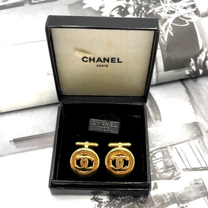 Authentic Chanel COCO Mark Round Gold Cufflinks 14.85grams Comes W/Box SK080258 - Picture 1 of 21