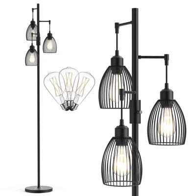 Lámpara de pie regulable negra de 70", lámpara industrial para jaula de pájaros árbol para sala de estar Foto 1 de 4