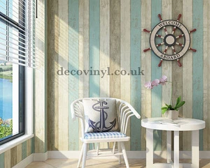 DISTRESSED WOOD ADHESIVE STICKY BACK PLASTIC WORN WALLPAPER OLD BEIGE TILES - Picture 1 of 9