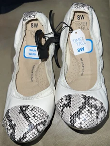 Womens IVORY OFF WHITE BALLET SCRUNCH FLATS Mock Snakeskin Toe & Heel SIZE 8W - Picture 1 of 6