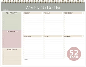 Weekly to Do List Notepad, Undated Planner with 52 Sheets (8.5''X11''), Desk Wee - Picture 1 of 12