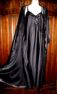 Ralph Lauren robe and nightgown set S/M black lace long valentines lingerie - Picture 1 of 15