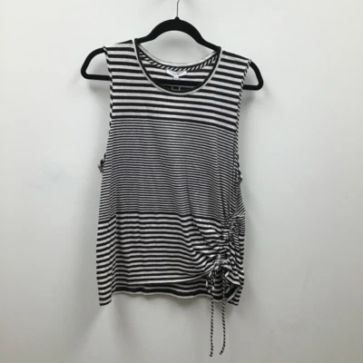 Joie Womens Columba Casual Top Black Striped Sleeveless Ruched Drawstring XL New - Image 1 of 4