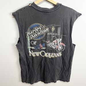 Vtg Single-Stitch Harley-Davidson New Orleans Sleeveless Black T-Shirt Men’s L