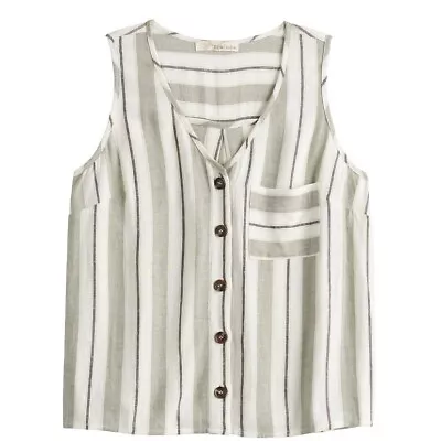 Rewind Juniors Linen Tank Top Medium New with Tags Sage Olive Pocket Sleeveless - Image 1 of 3