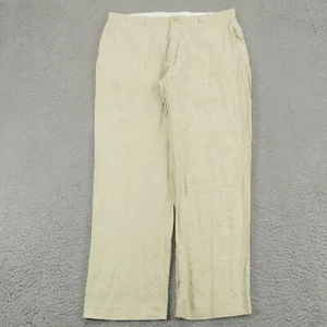VINTAGE Polo Ralph Lauren Pants Mens 40x32 Linen Silk Wide Leg Cream Trousers - Picture 1 of 15